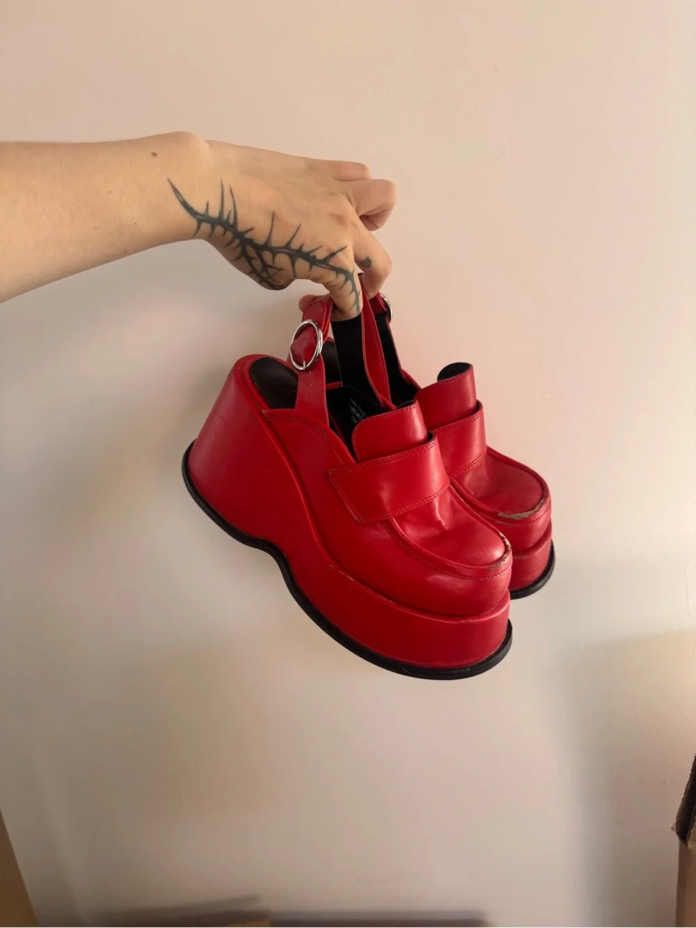 dolls kill x delia’s Red Platform Slingback Loafers - Women's Fashion Shoe